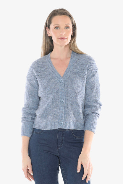 V Neck Cardigan in Denim