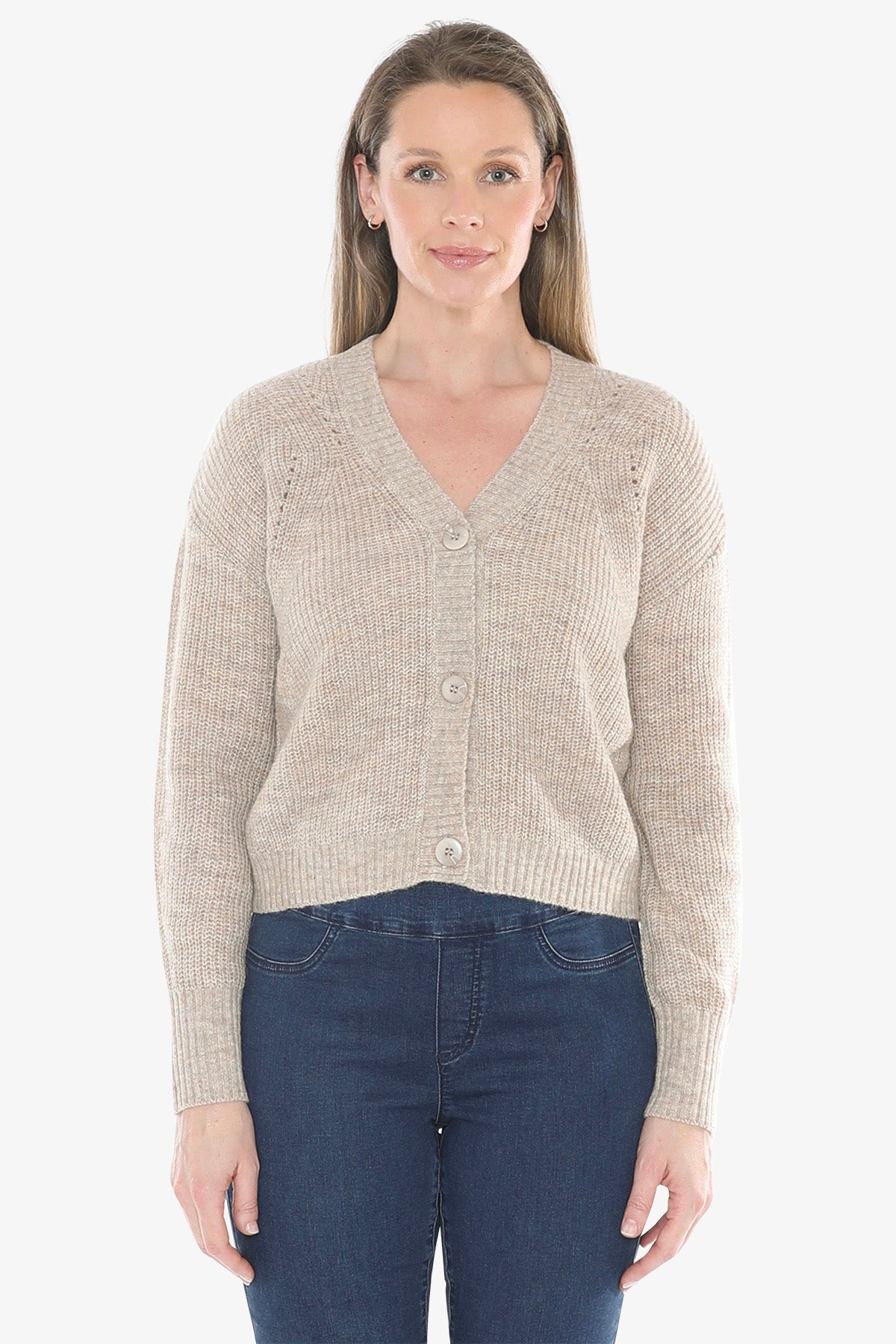 V Neck Cardigan in Oat