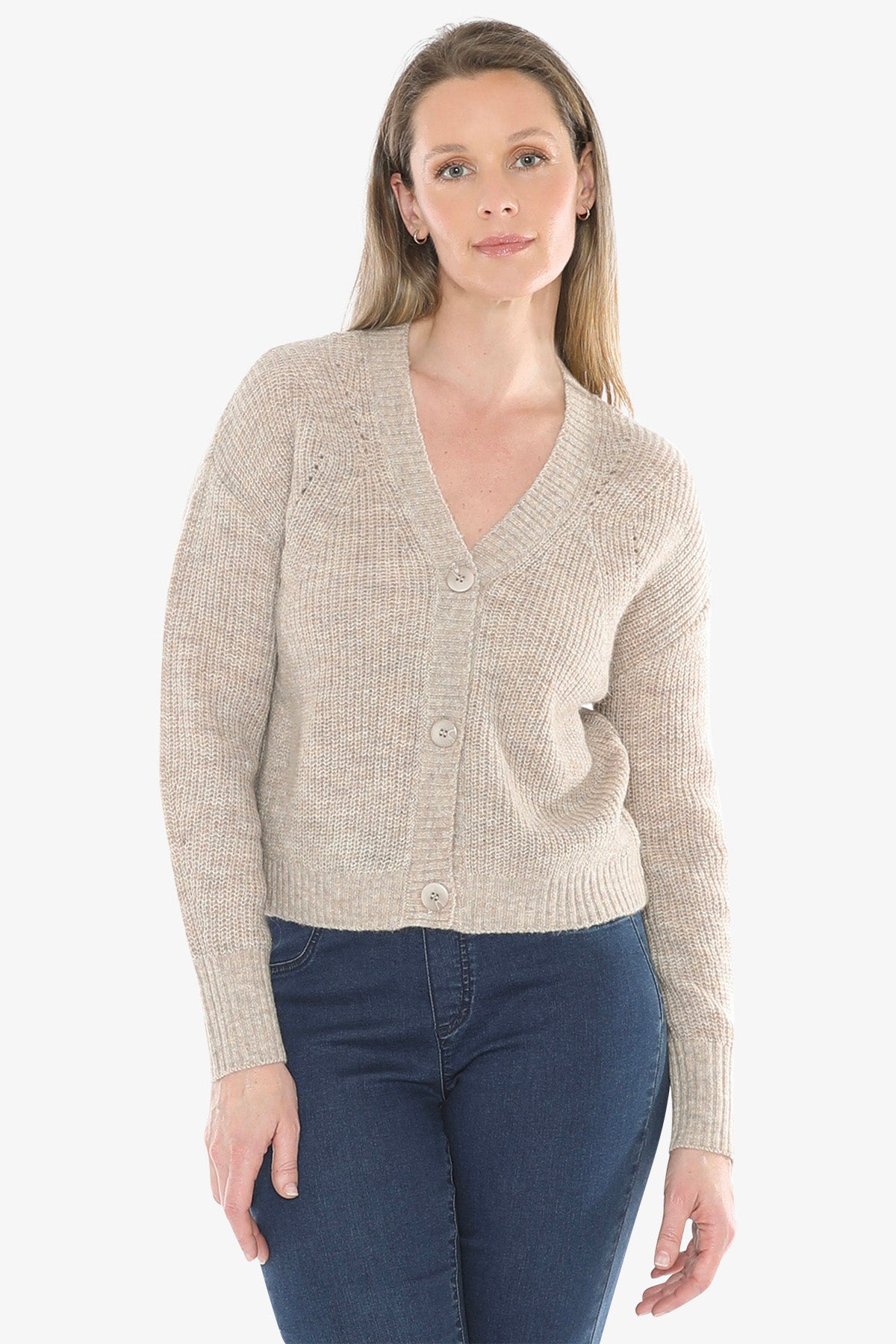 V Neck Cardigan in Oat