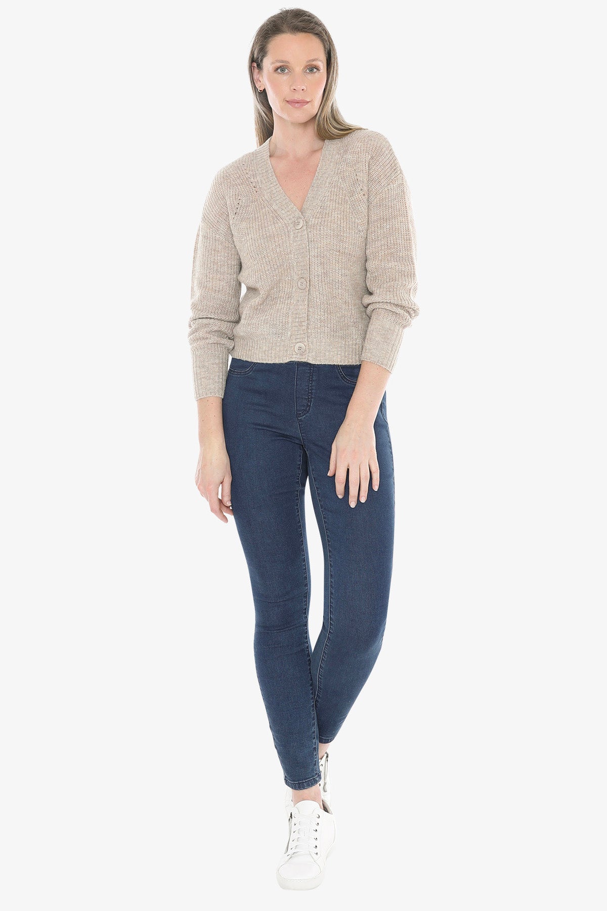 V Neck Cardigan in Oat