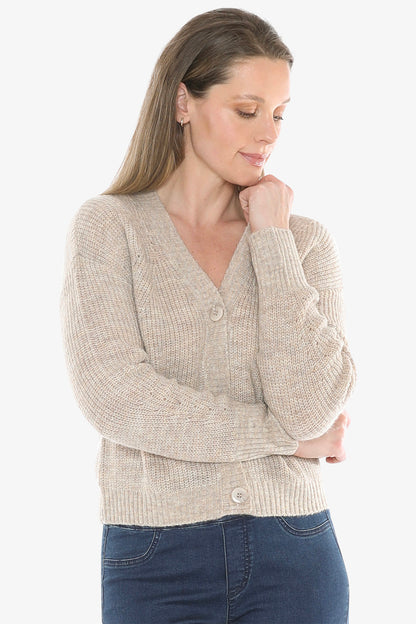 V Neck Cardigan in Oat