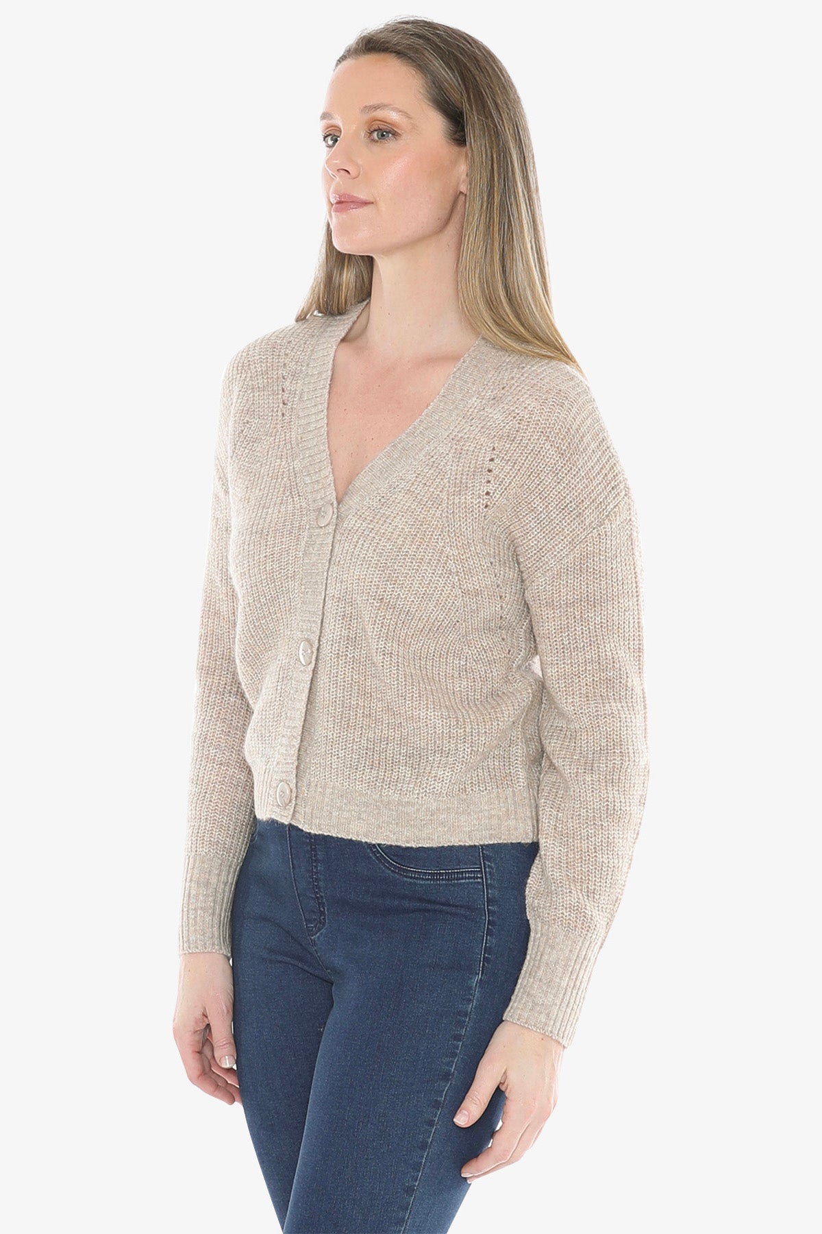 V Neck Cardigan in Oat