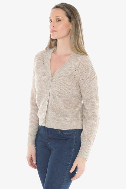 V Neck Cardigan in Oat