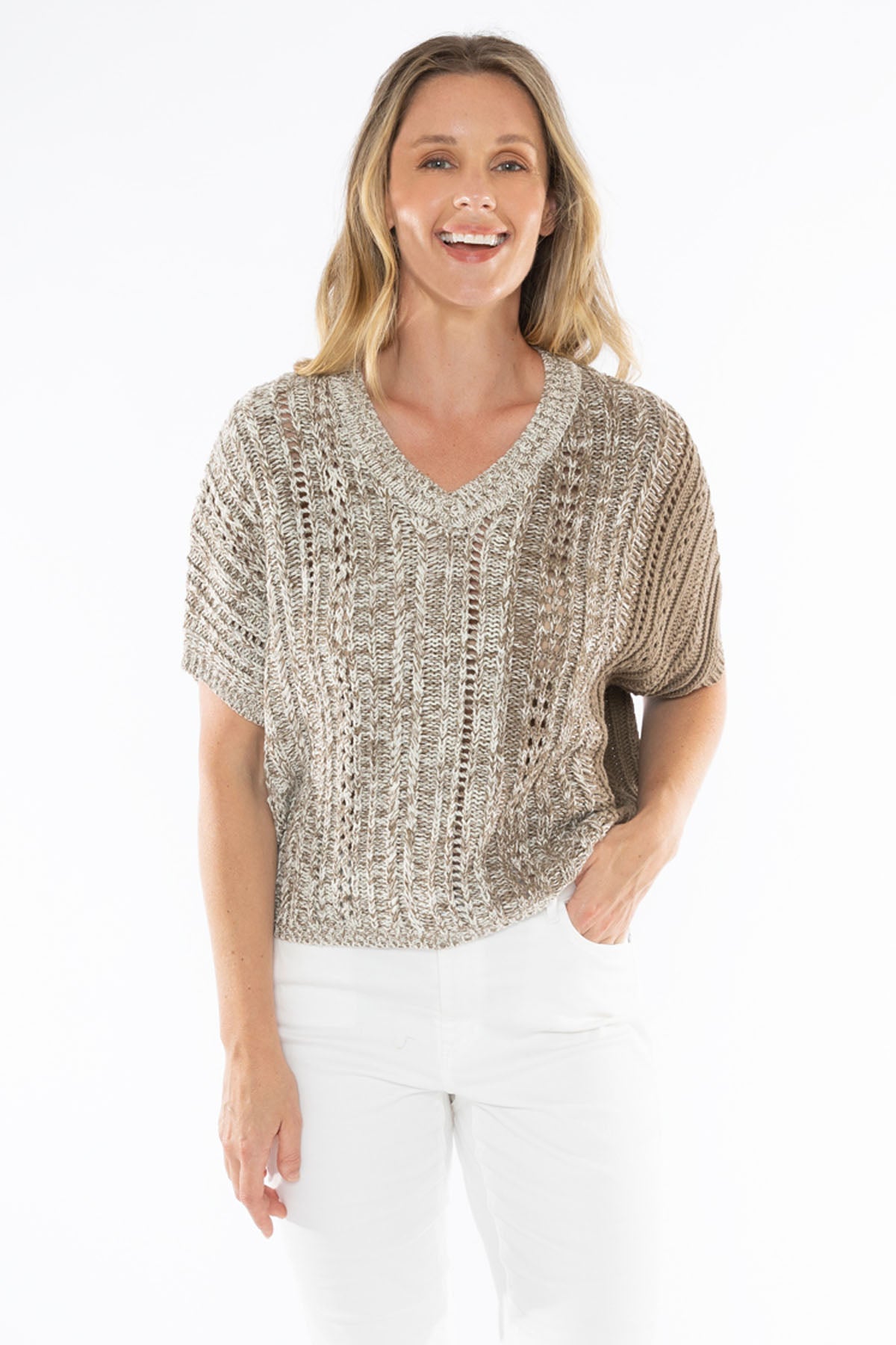 Women's V-Neck Ombre Knit in Brown