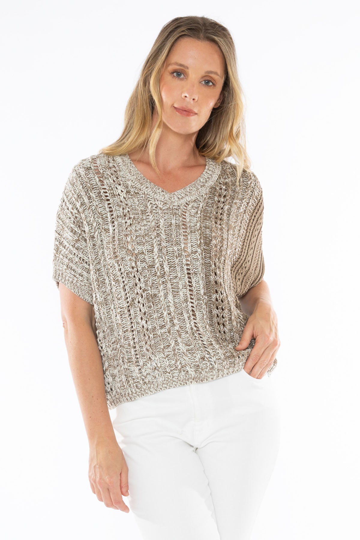 Women's V-Neck Ombre Knit in Brown