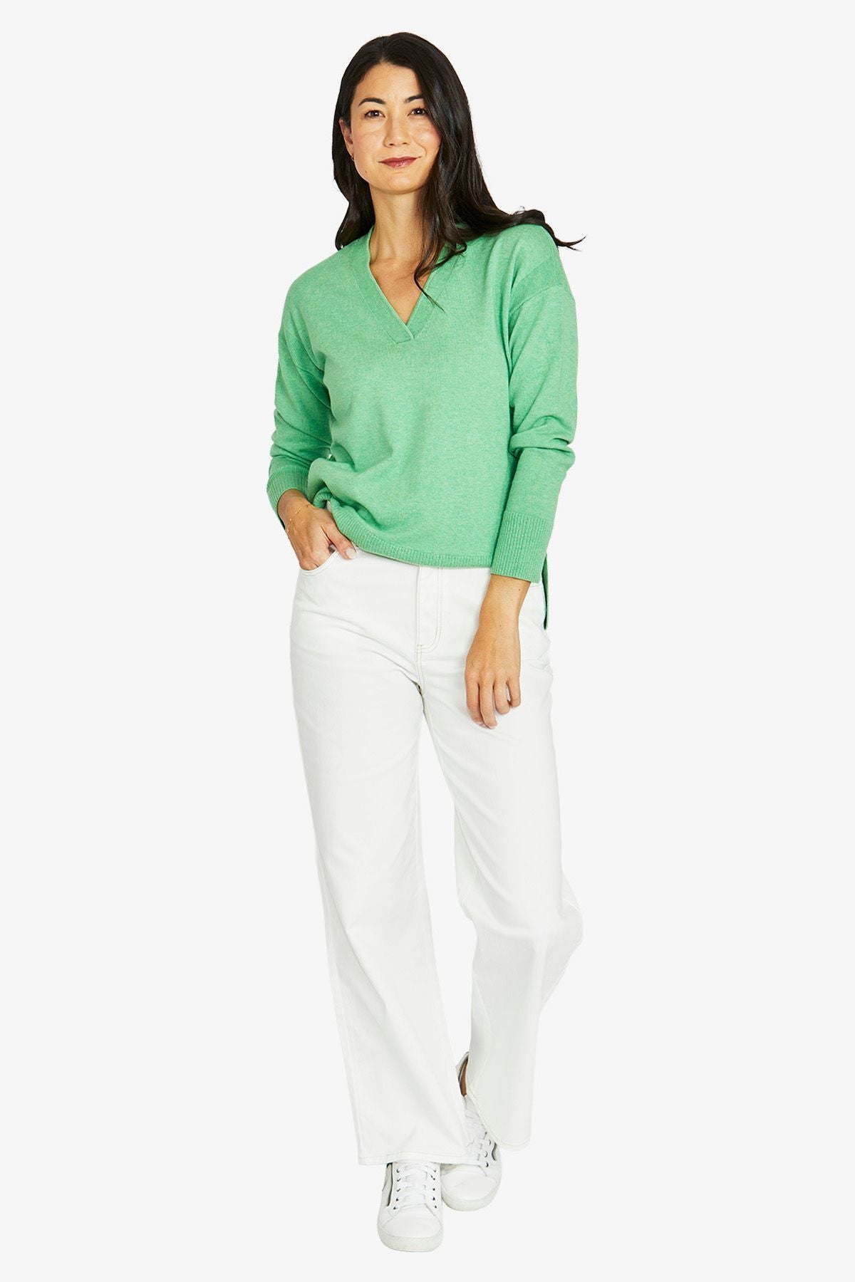 Womens V Neck Pullover Green 60611026a