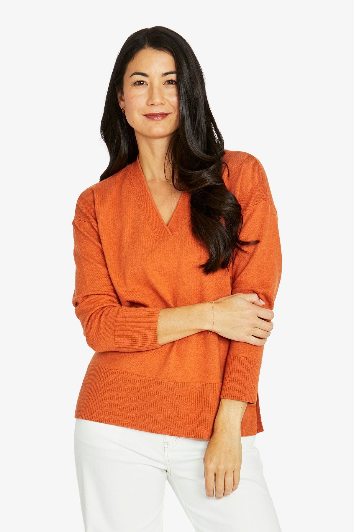 Womens V Neck Pullover Orange 60611026a