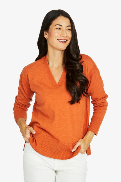 Womens V Neck Pullover Orange 60611026a