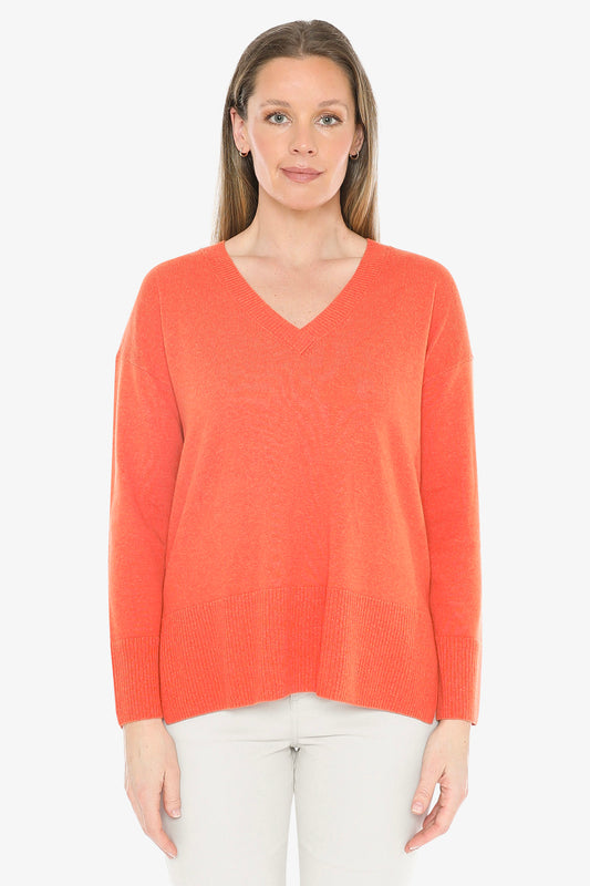 V-Neck Rib Detail Pullover in Nectarine