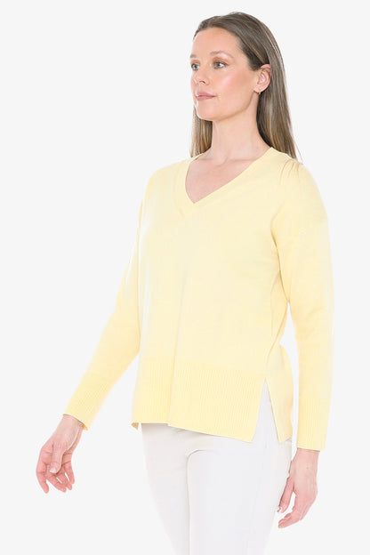 V-Neck Rib Detail Pullover in Lemon