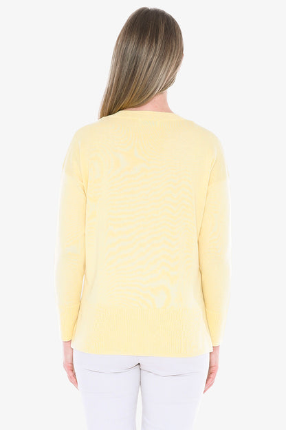 V-Neck Rib Detail Pullover in Lemon