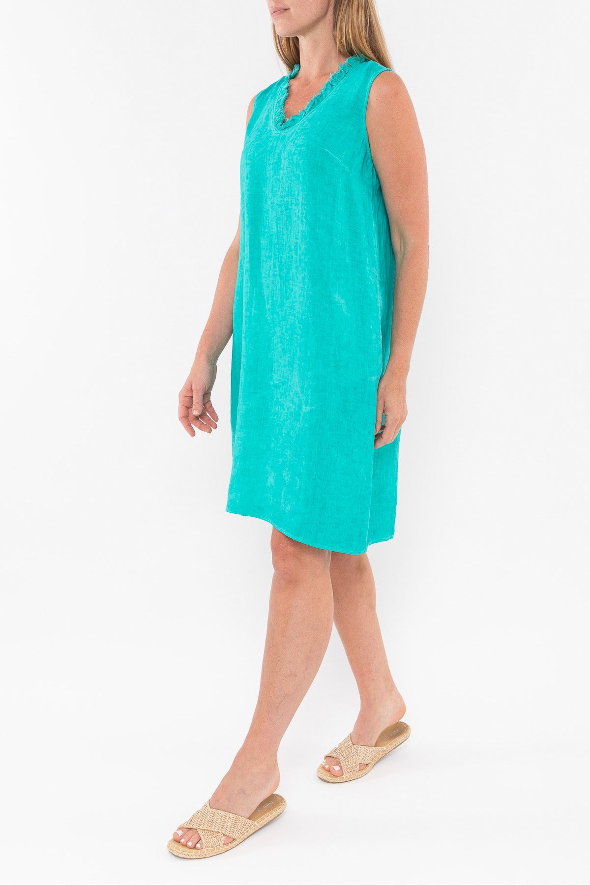 Ruffle V Neck Dress Jade