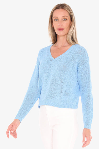 Womens V Neck Tape Pullover Blue 59611001a