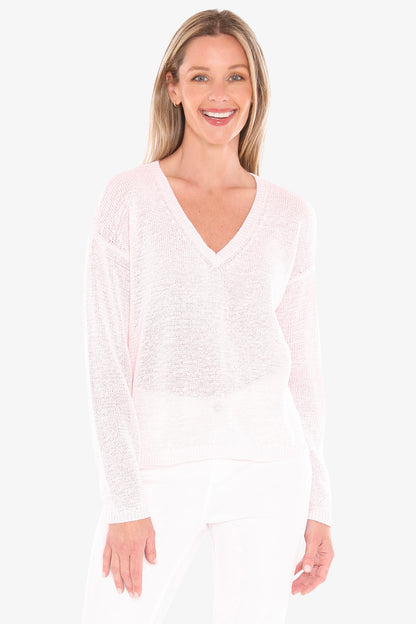 Womens V Neck Tape Pullover Pink 59611001a