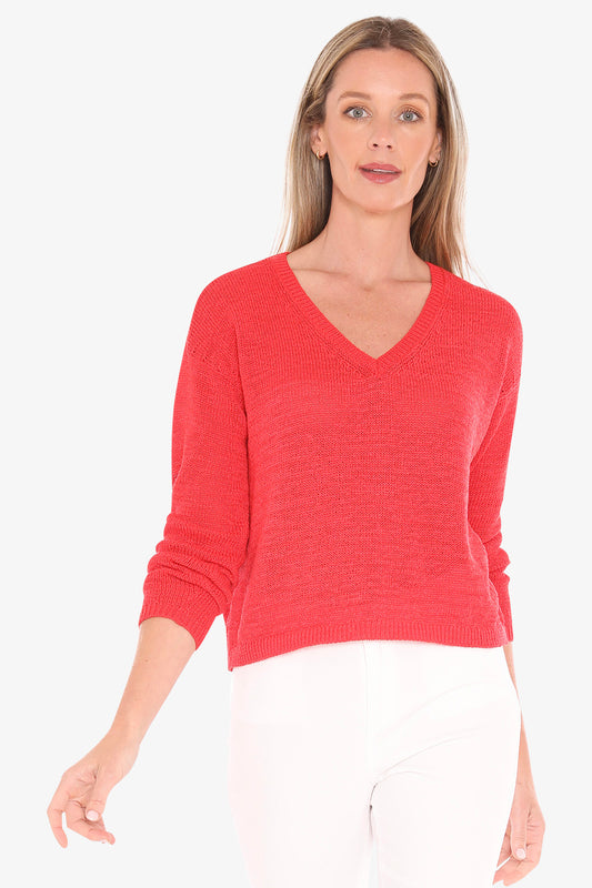 Womens V Neck Tape Pullover Red 59611001a