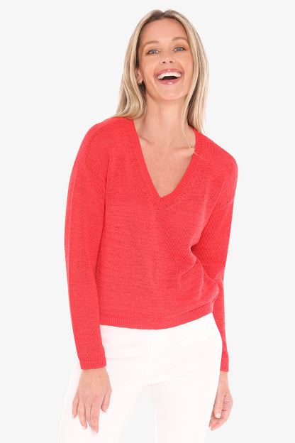 Womens V Neck Tape Pullover Red 59611001a