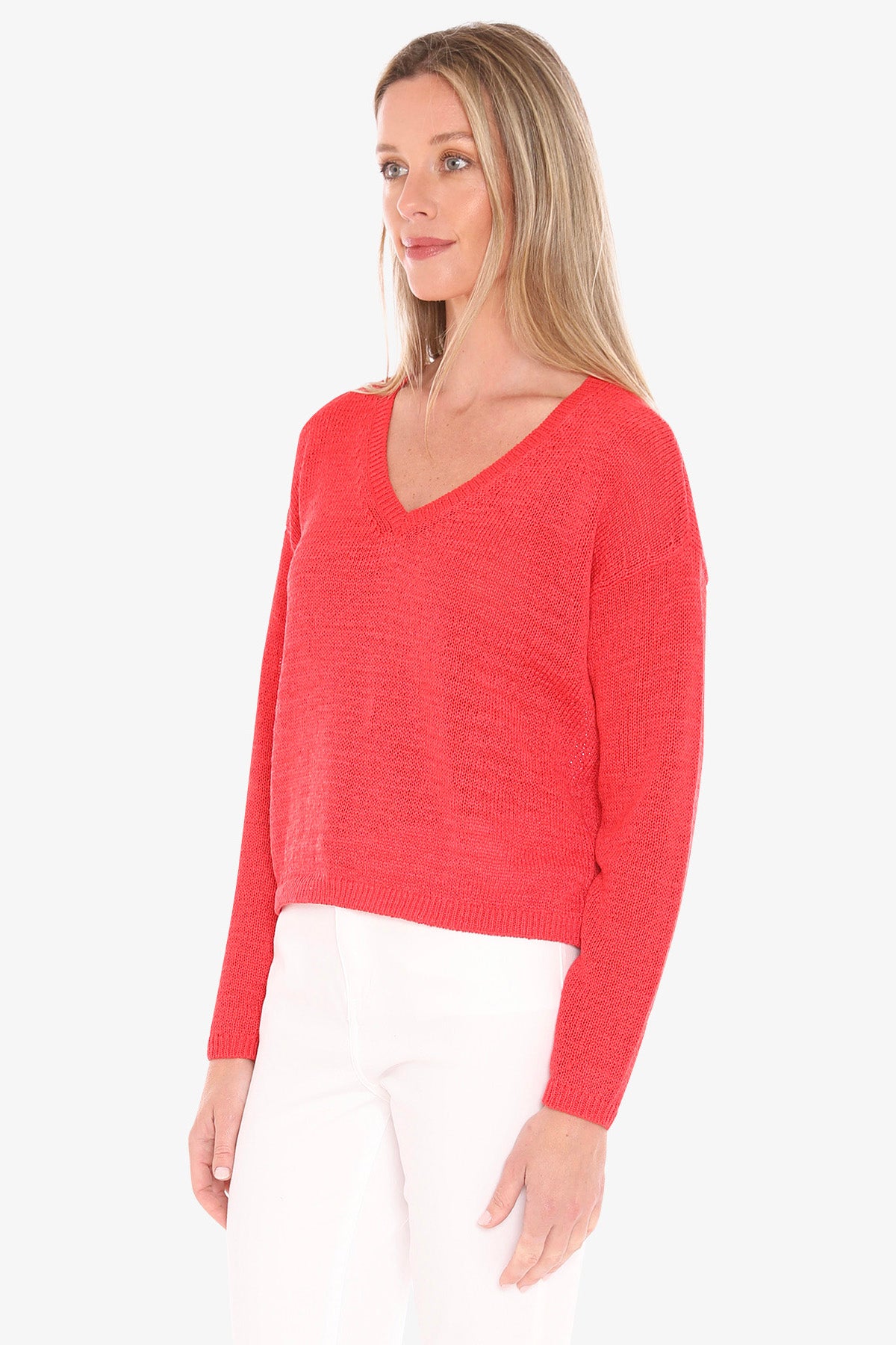 Womens V Neck Tape Pullover Red 59611001a