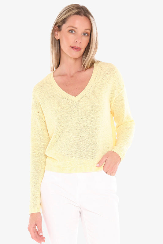 Womens V Neck Tape Pullover Yellow 59611001a