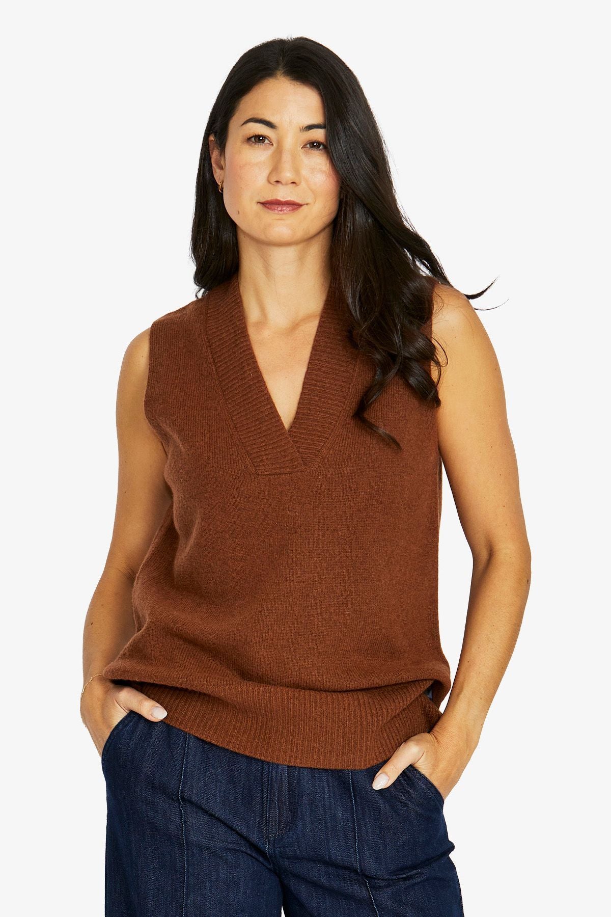 Womens V Neck Vest Brown 60611061a