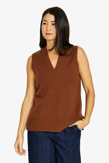 Womens V Neck Vest Brown 60611061a