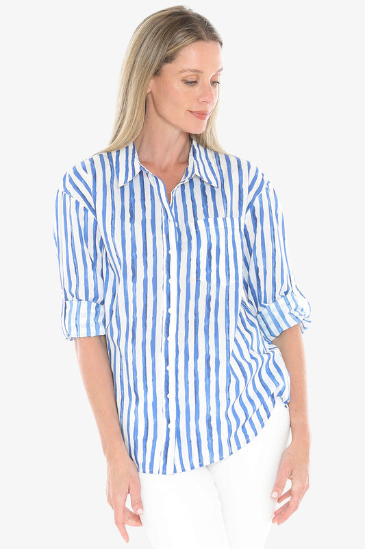 Womens Water Stripe Shirt Blue 596j3133a
