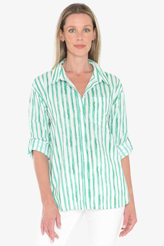 Womens Water Stripe Shirt Green 596j3133a