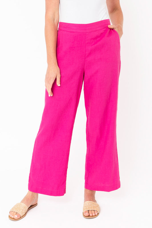 Wide Leg Linen Pants Magenta