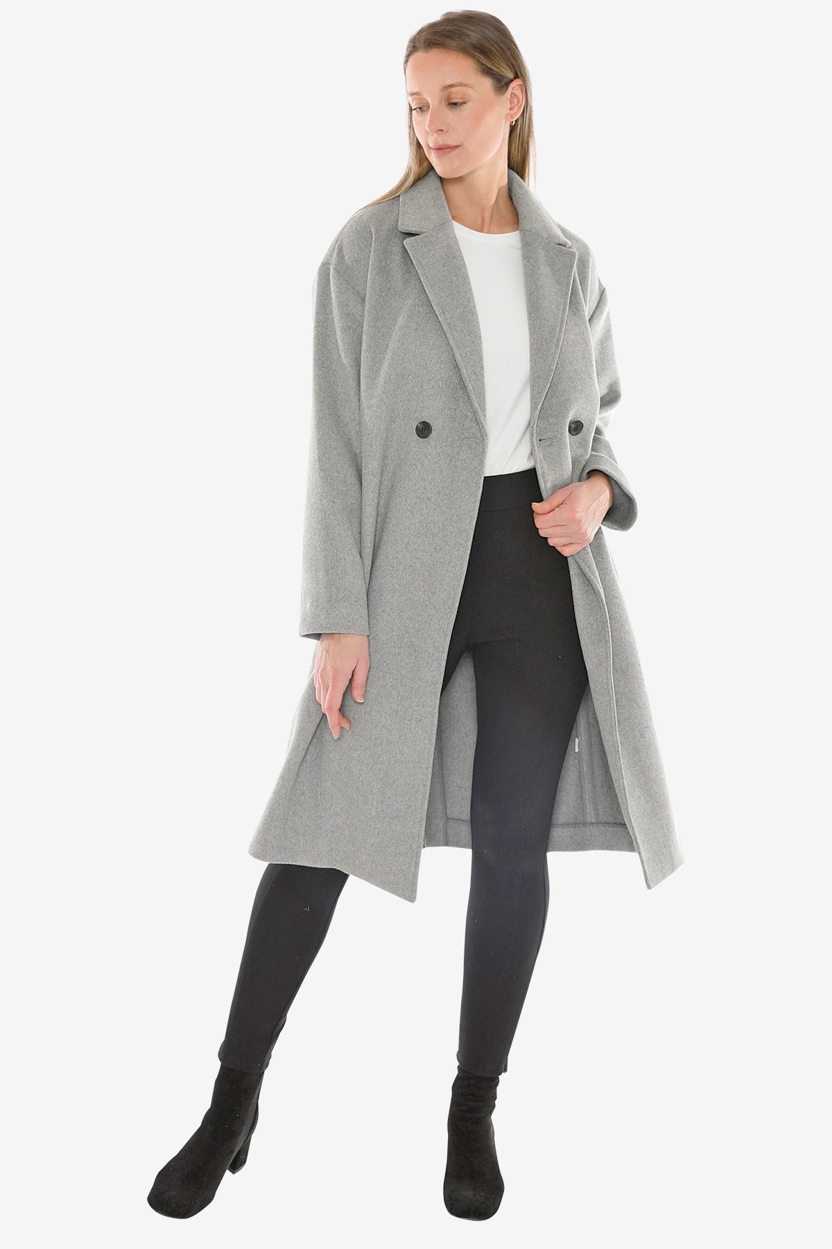 Wool Blend Coat in Grey Marle