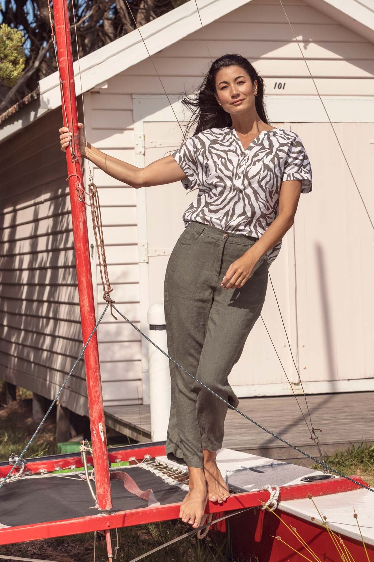 Women's Zebra Pattern Top in Green and White