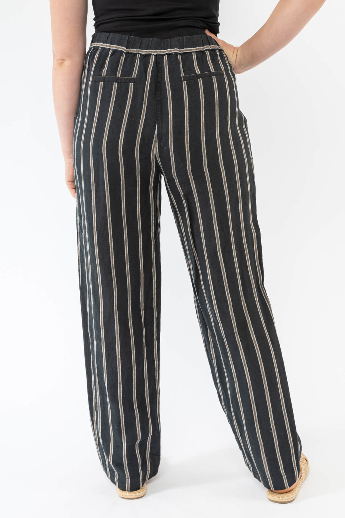 Button Detail Stripe Linen Pant