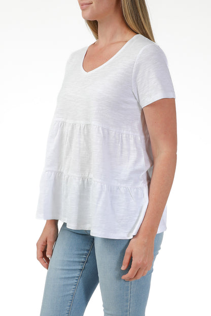 Tiered V-Neck Tee White