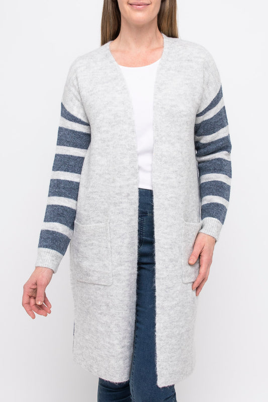 Stripe Long-line Cardigan Silver