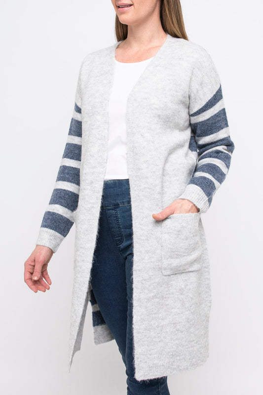 Stripe Long-line Cardigan Silver