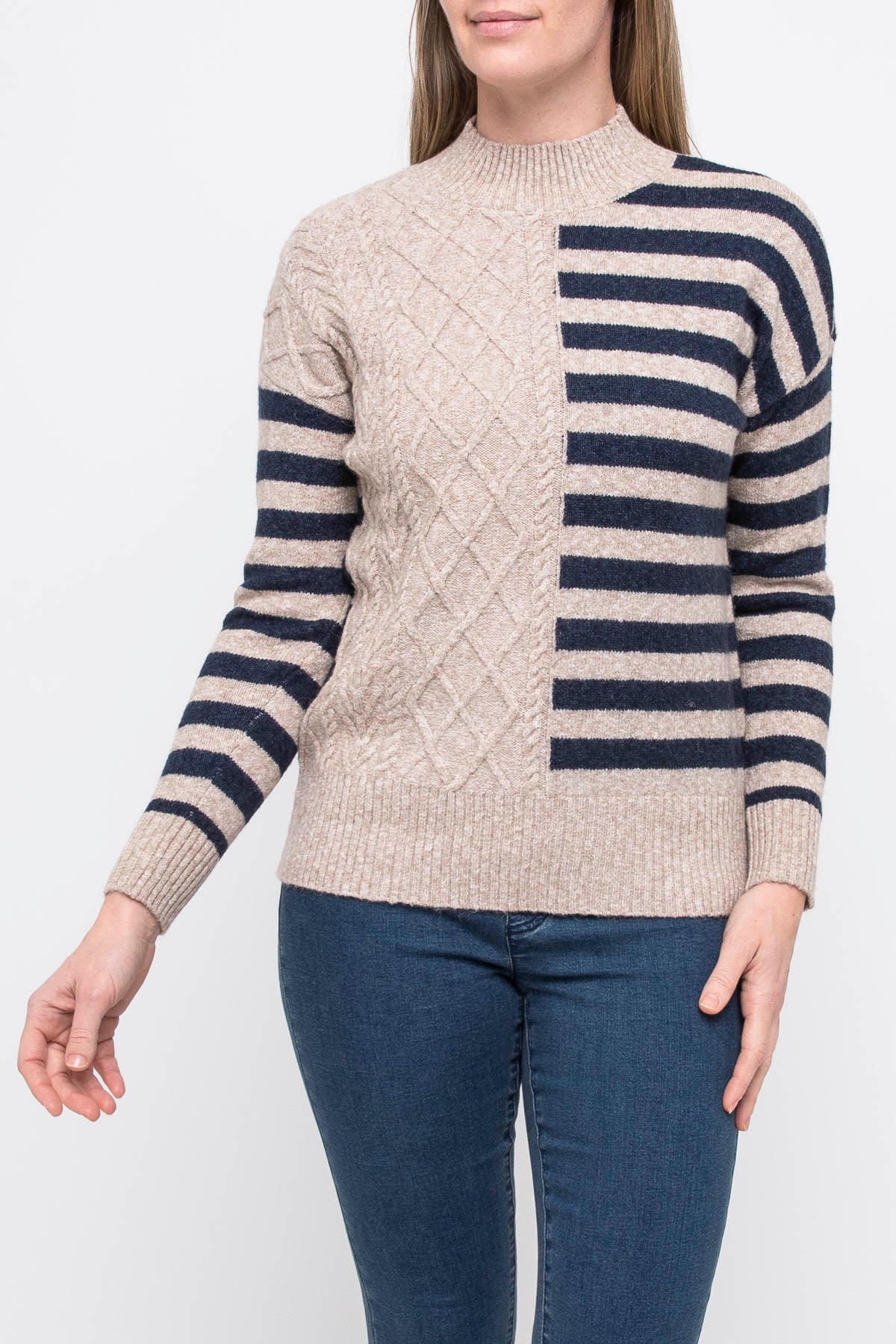 Cable Stripe Pullover Wheat