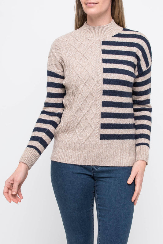 Cable Stripe Pullover Wheat