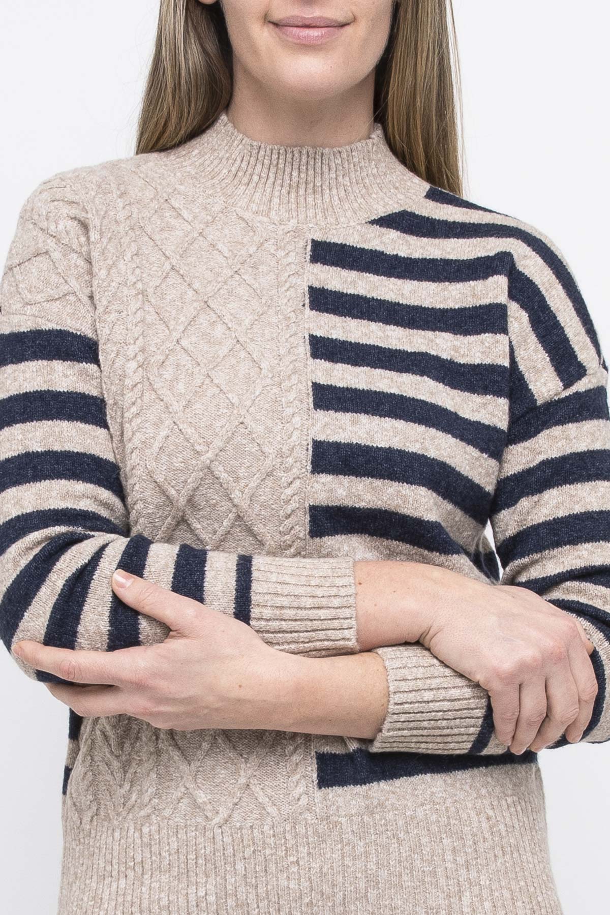 Cable Stripe Pullover Wheat