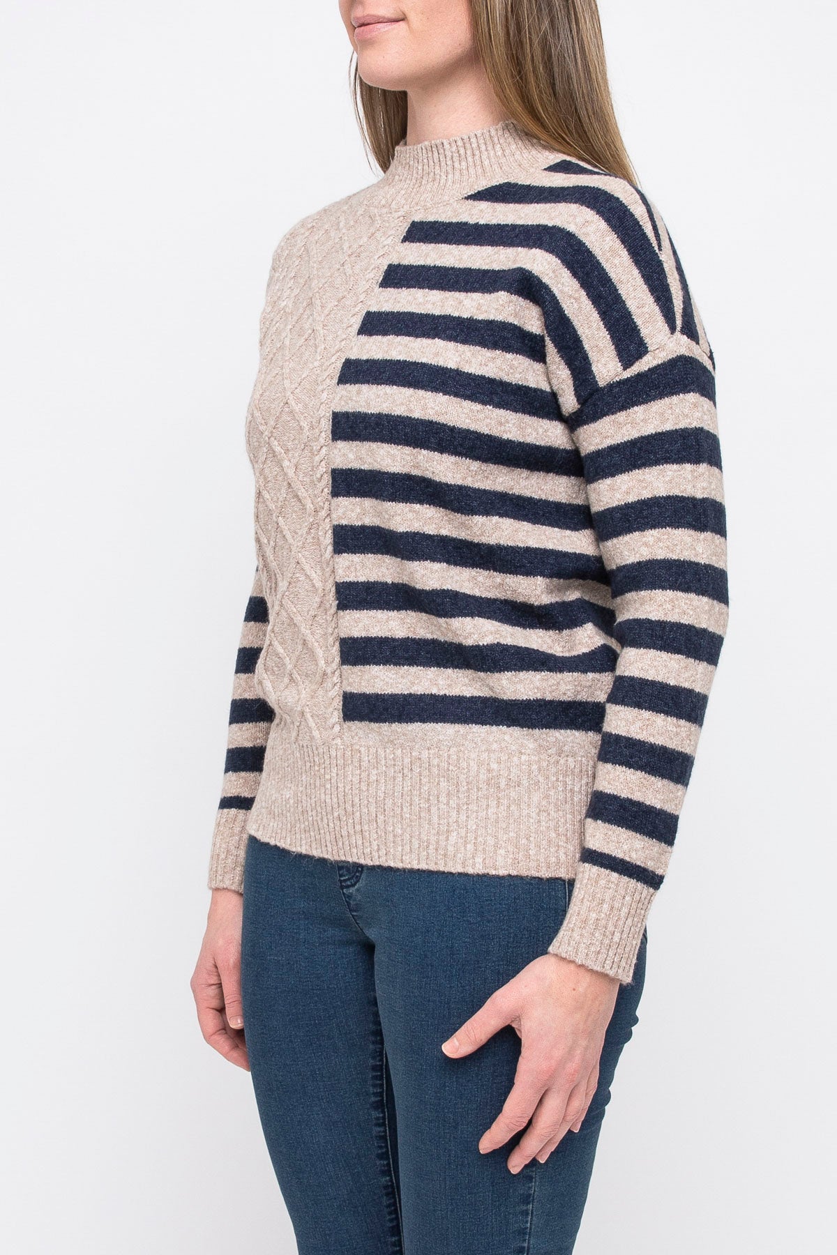 Cable Stripe Pullover Wheat