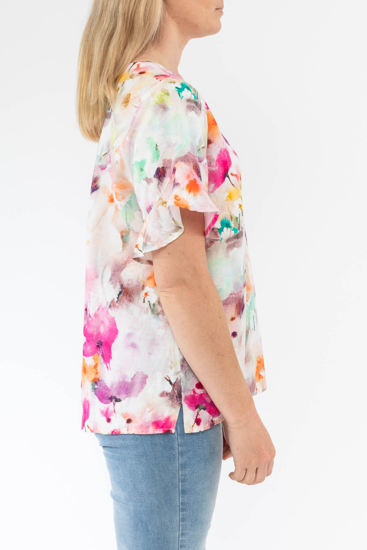Watercolour Floral Frill Sleeve Top