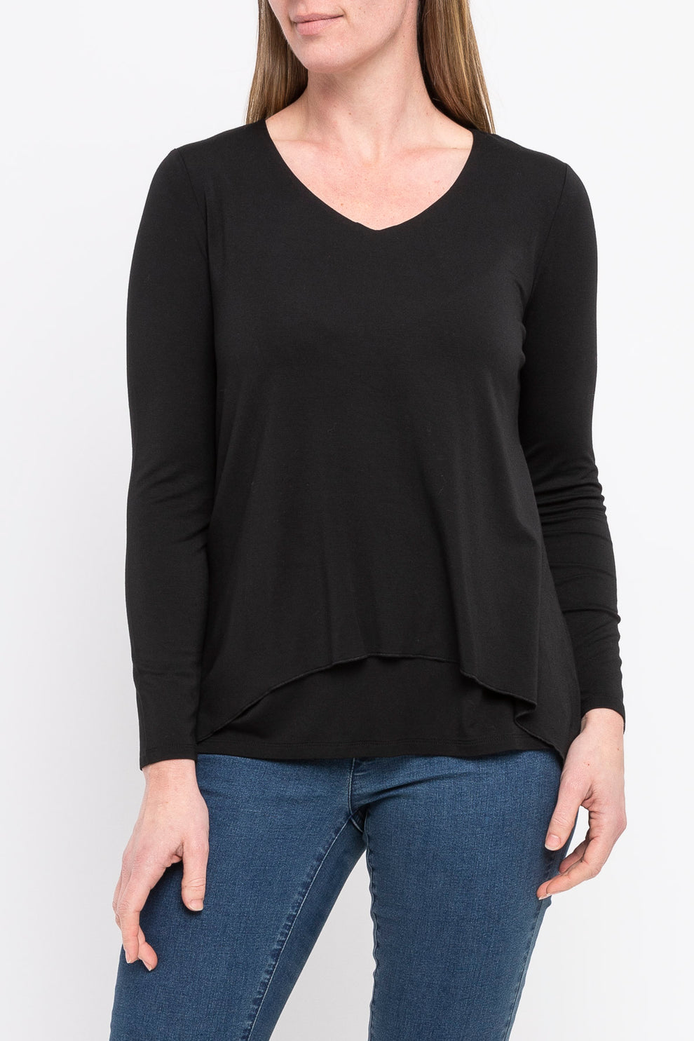 Women's Long Sleeve V Neck in Black