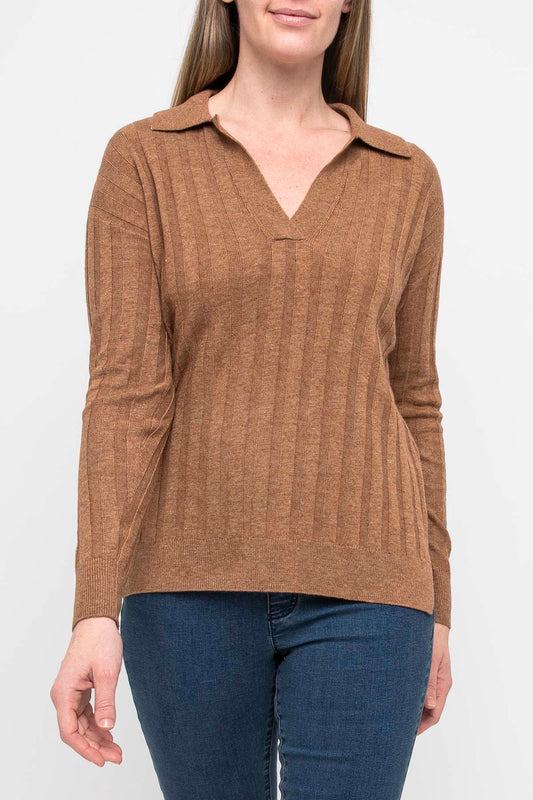 Rib Collared Pullover Toffee