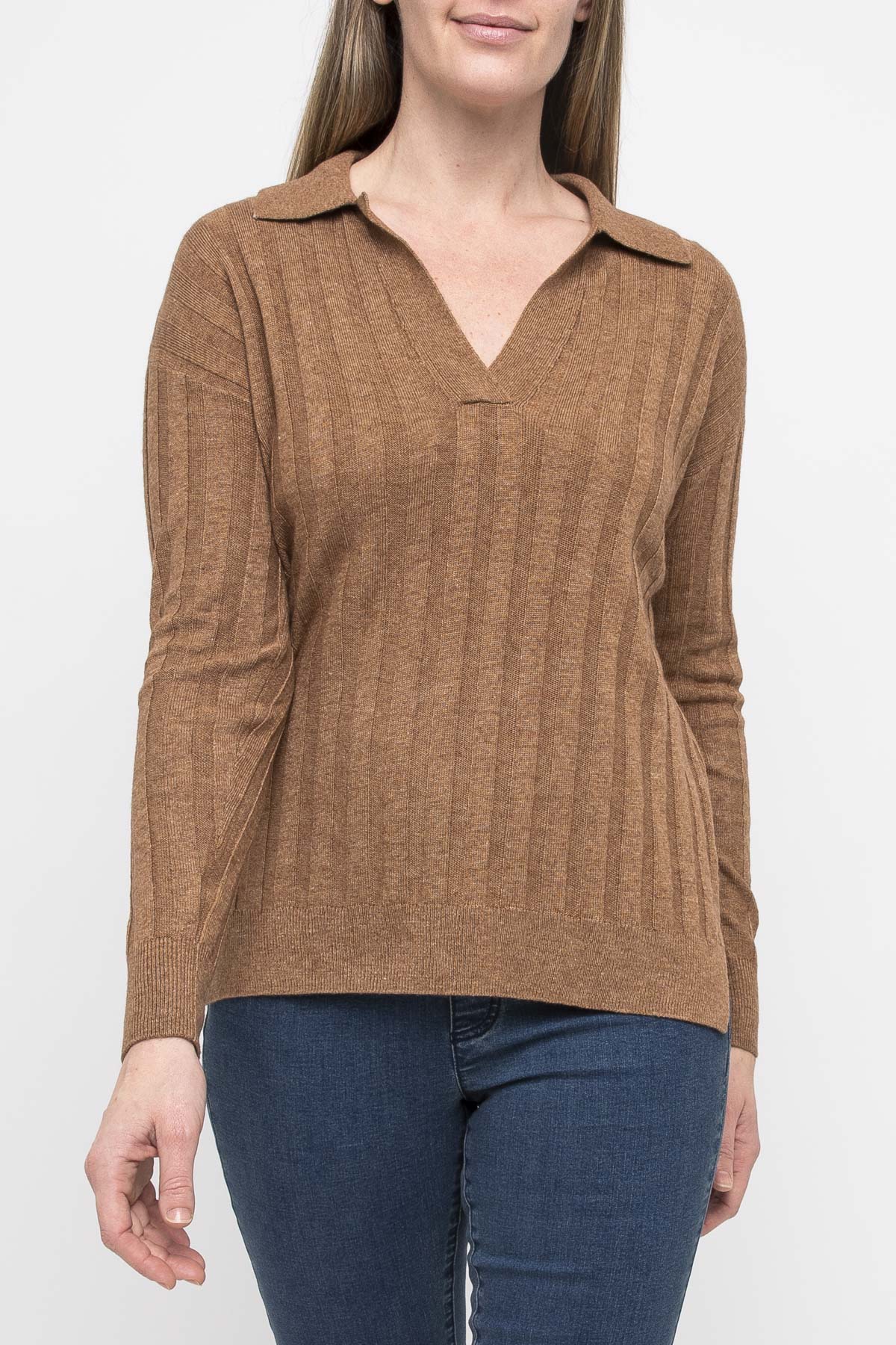 Rib Collared Pullover Toffee