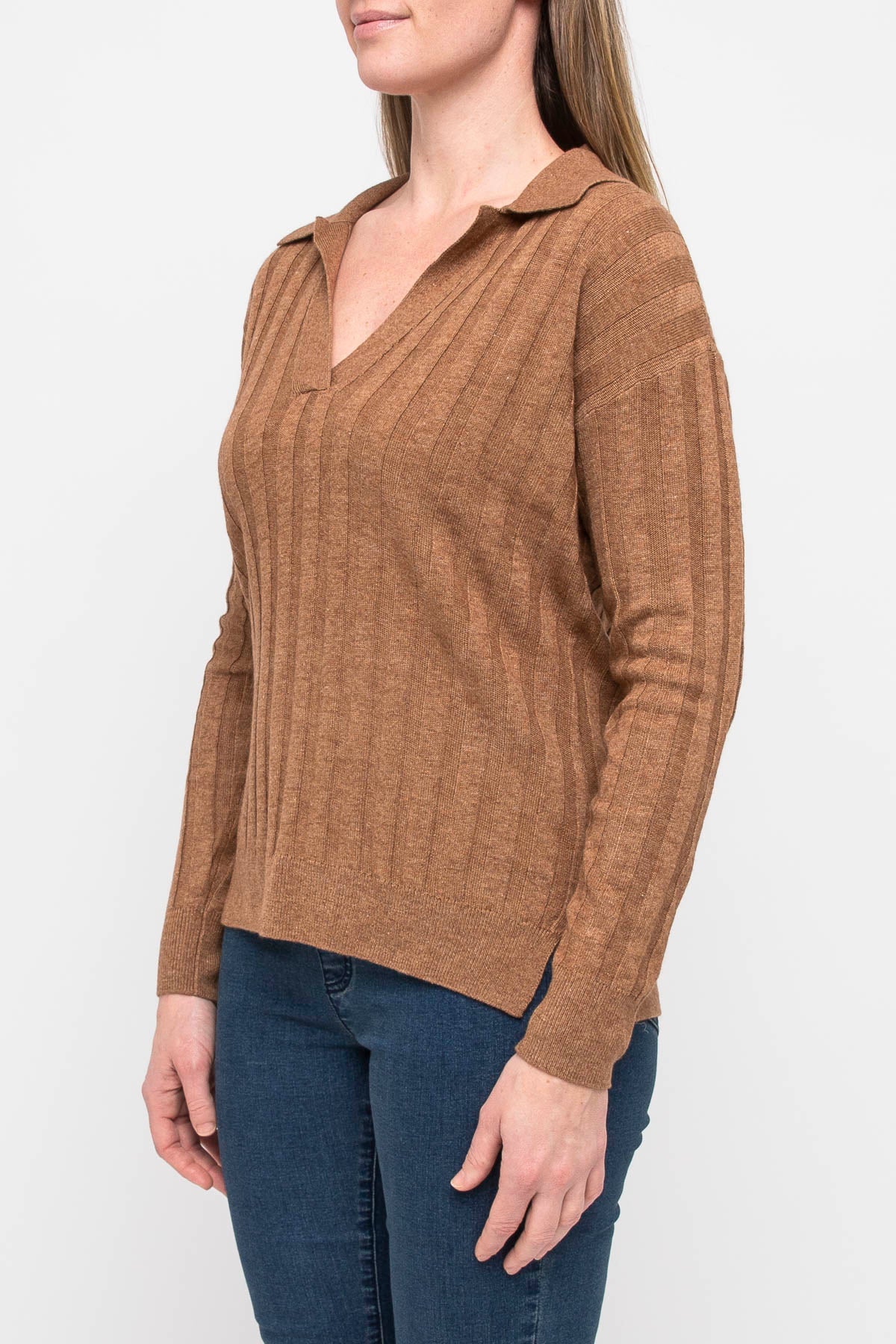 Rib Collared Pullover Toffee