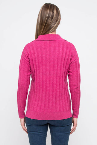 Pink Rib-Knit Cropped Fitted Pullover