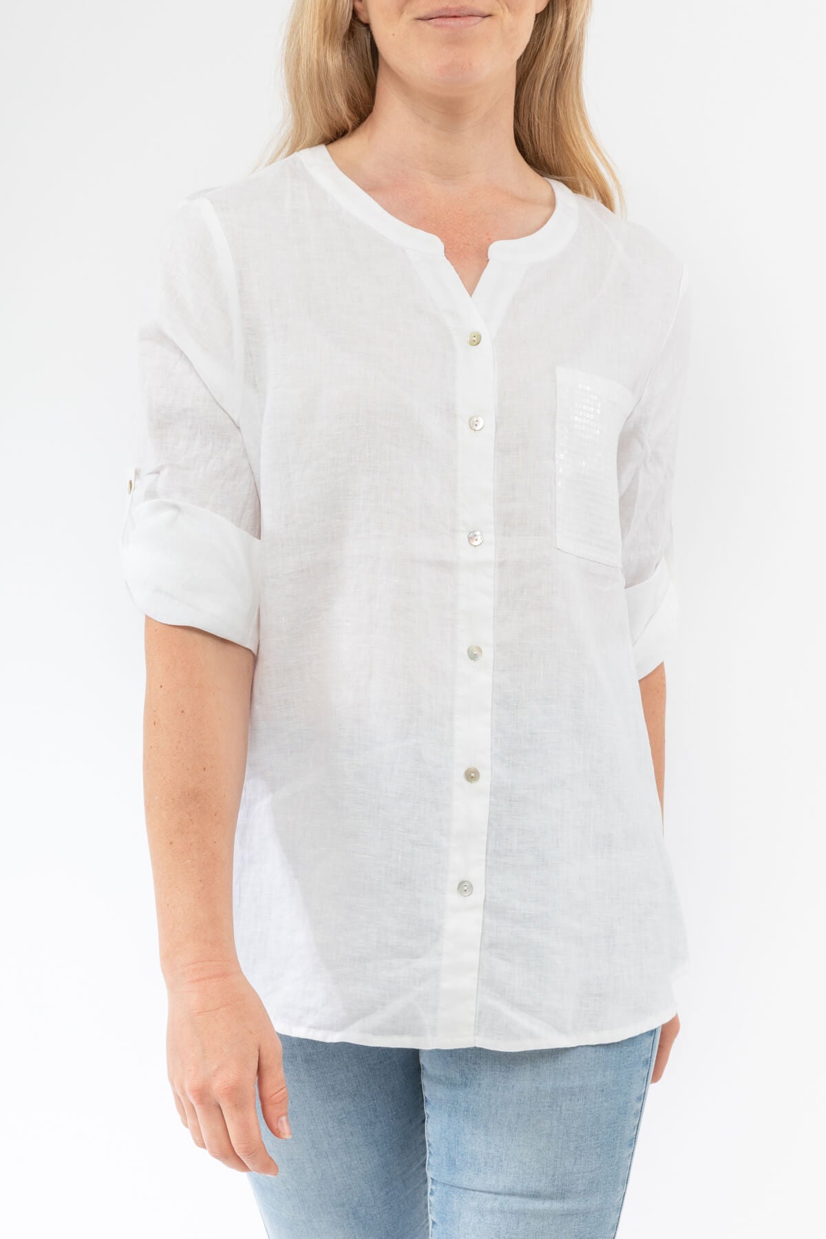 Womens Sequin Pocket Shirt White | JUMP Clothing