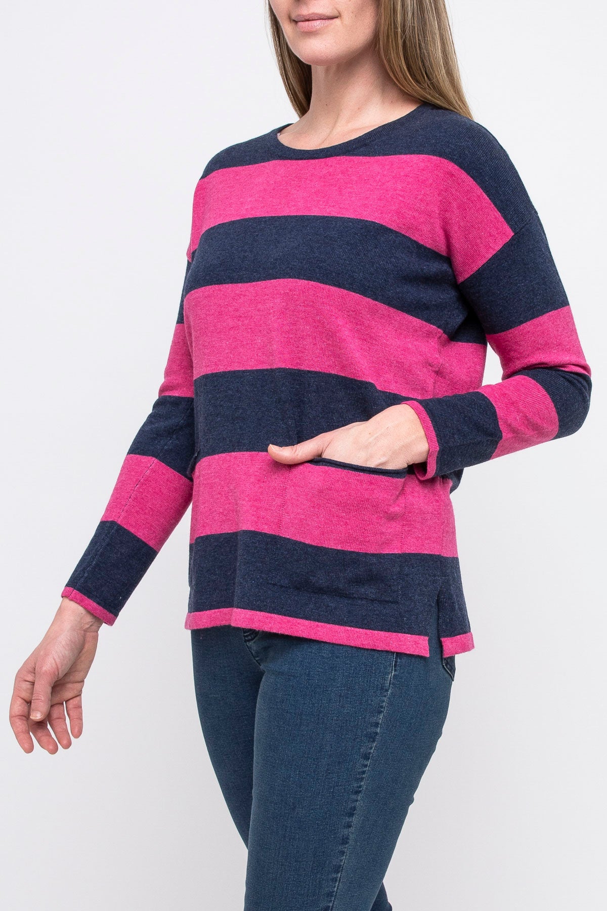 Wide Stripe Pullover Cerise